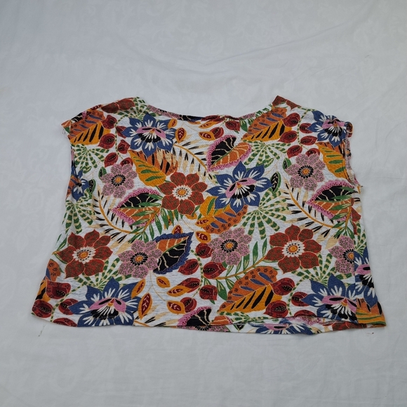 C & C California Linen Top Womens Pullover Semi Crop Floral Size L - Picture 10 of 10
